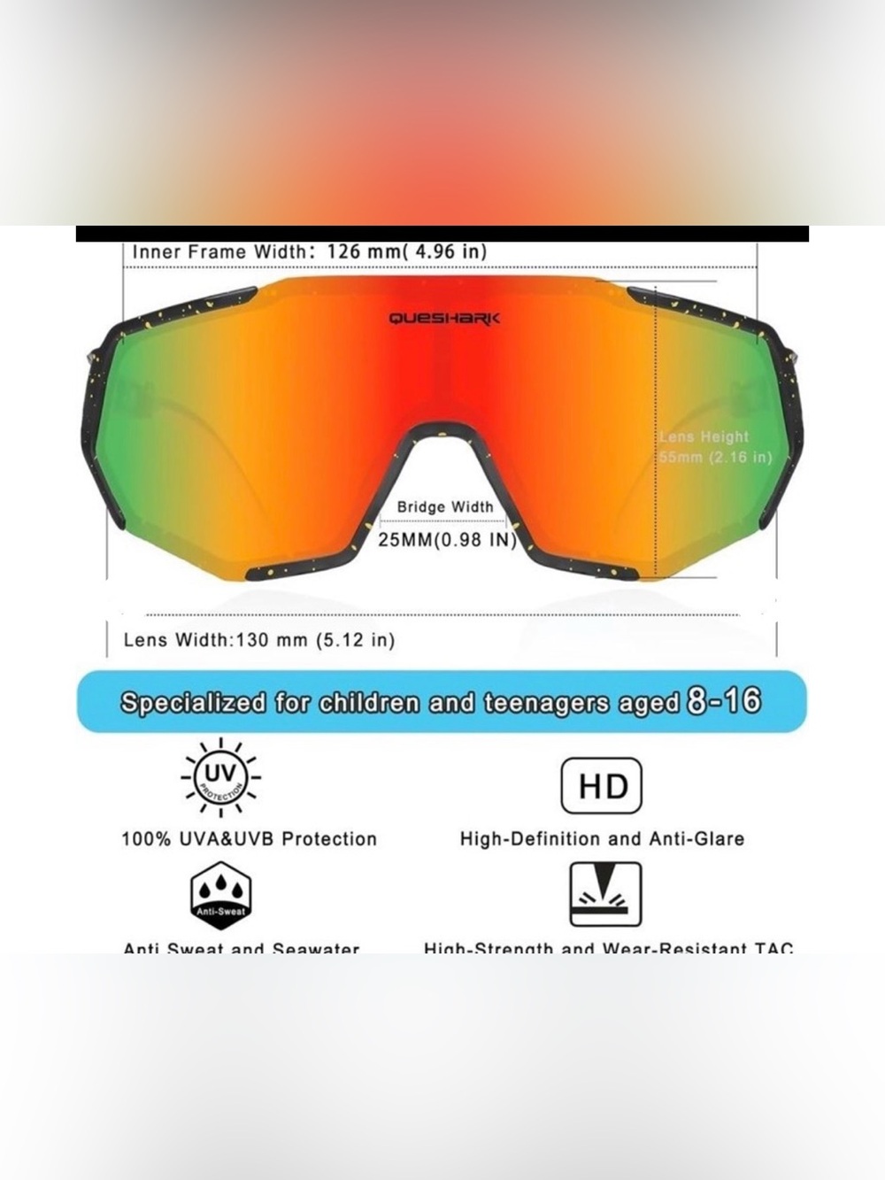 Queshark Red Orange Mirrored Shield Sunglasses KIDS